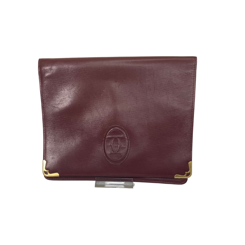 Cartier Vintage Burgundy Gold Clutch Wristlet Unisex Luxury